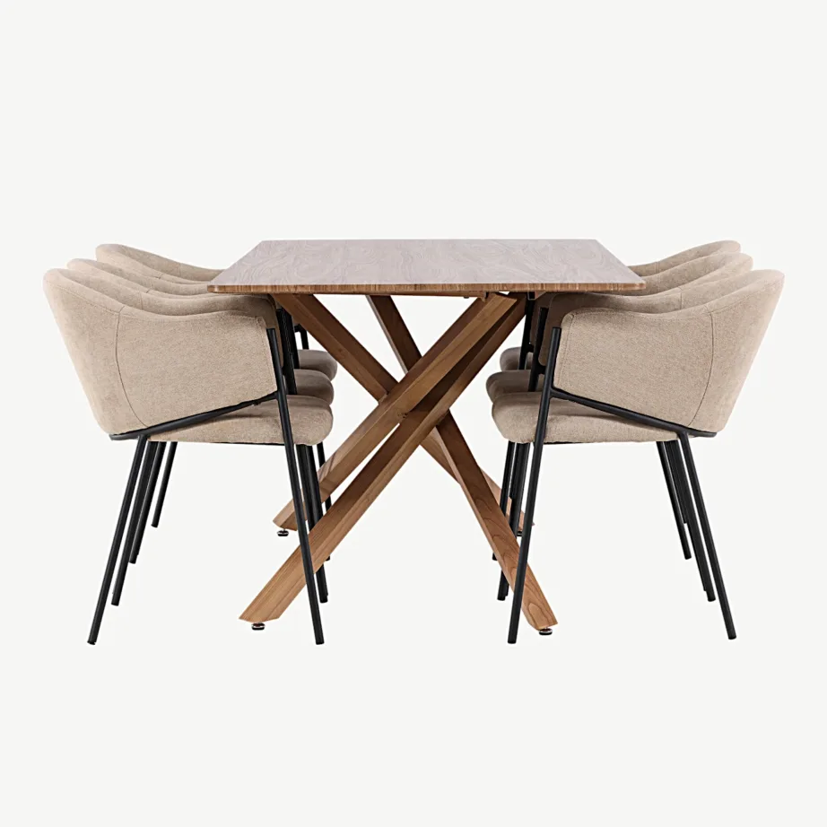 Piazza mokkatoonis söögilaud ja beežid polsterdatud Evelina toolid, GR24514 – 4