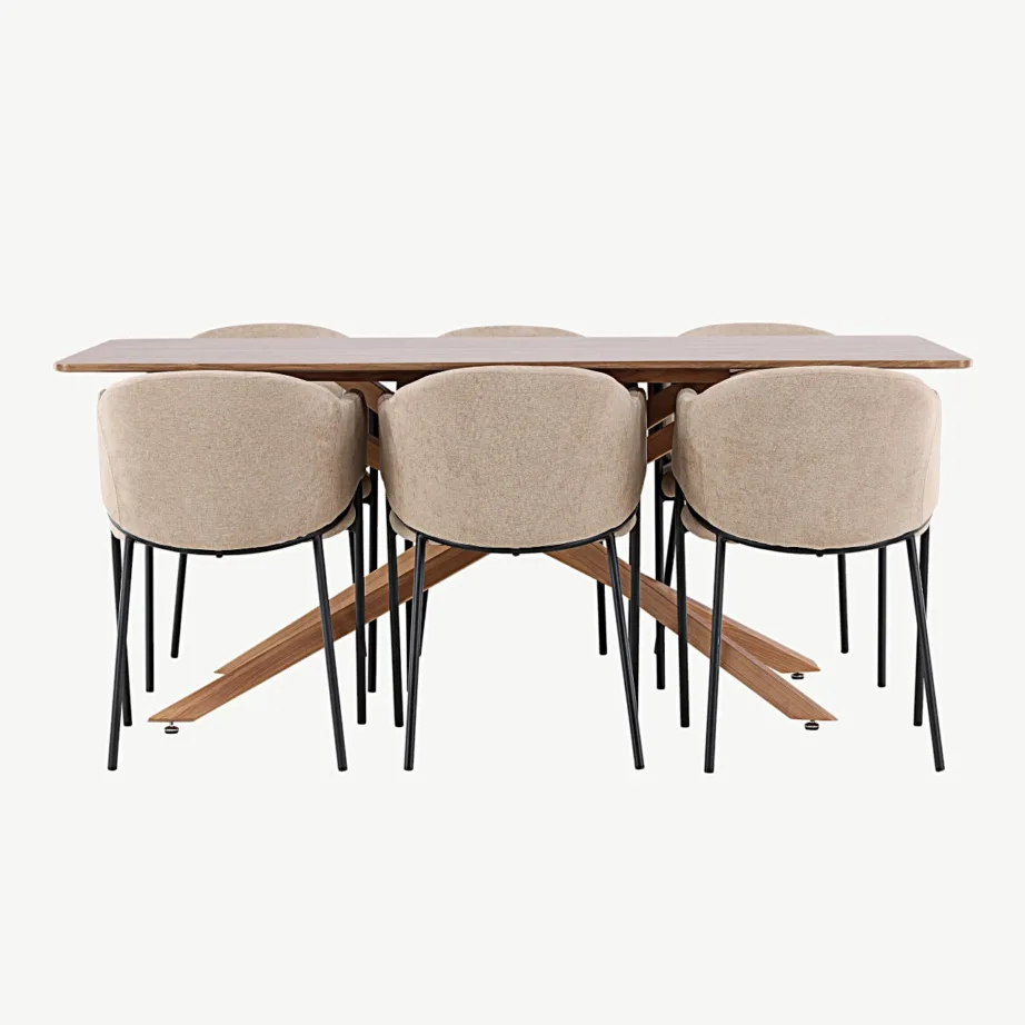 Piazza mokkatoonis söögilaud ja beežid polsterdatud Evelina toolid, GR24514 – 7