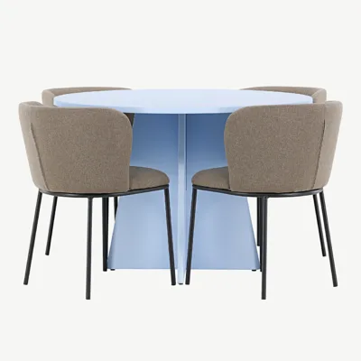 Ümmargune sinine söögilaud Bootcut ja pruunid polüesterlinast toolid Edina - GR24760