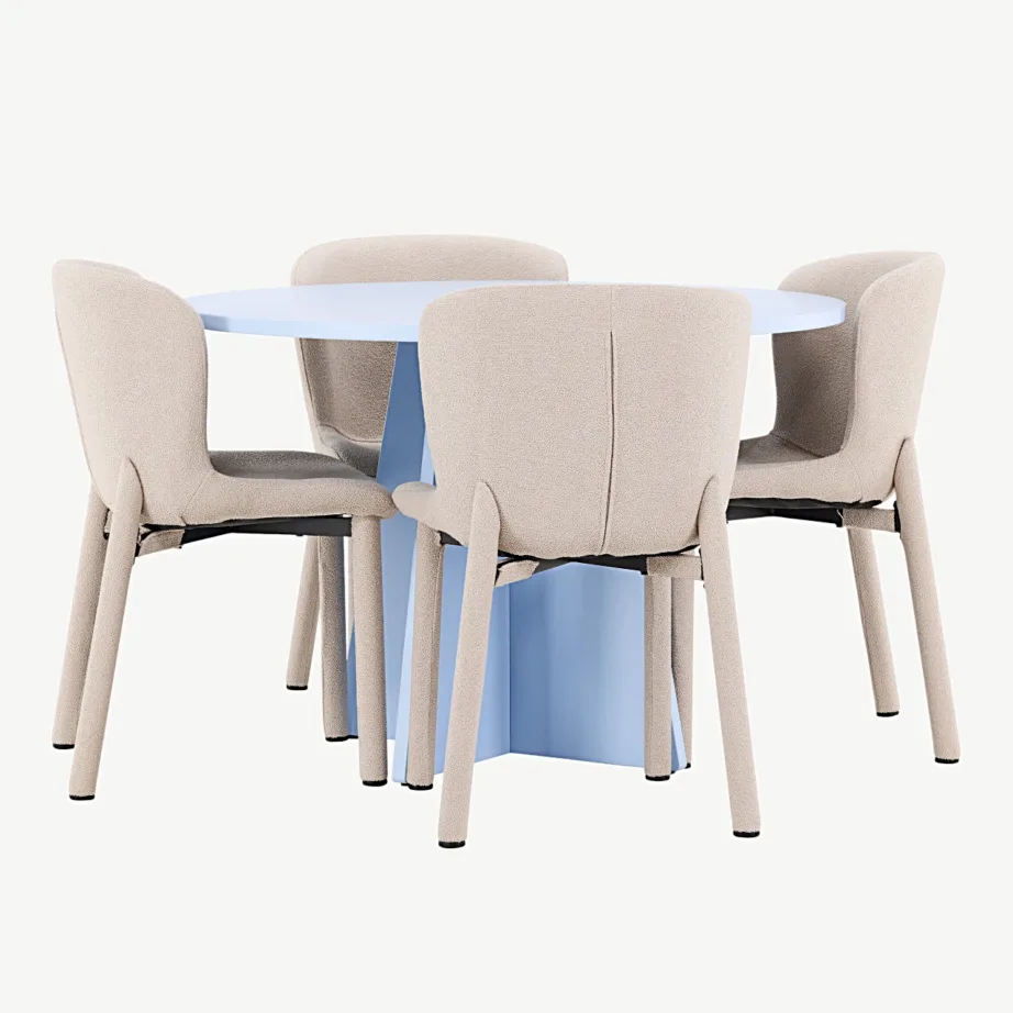 Ümmargune söögilaud Bootcut 110 cm ja 4 beeži buklee Astoria tooli, GR24763