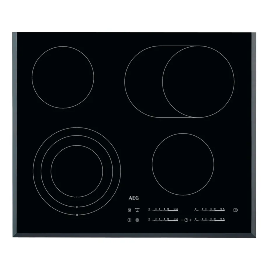 Klaaskeraamiline elektriline pliidiplaat 60 cm AEG HK654070FB, 4 keeduala, laiendatavad tsoonid, puutetundlik slaider, 7100 W, taimer, lapselukk, must