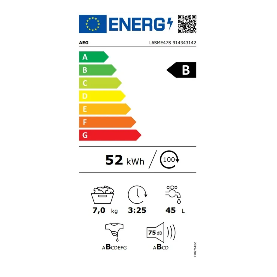 Kitsas 7 kg esiklaaditav pesumasin AEG L6SME47S, 1400 p/min, B energiaklass, ProSense, aurufunktsioon, TimeSave, inverter-mootor, 60x85x48.7 cm, valge – 3
