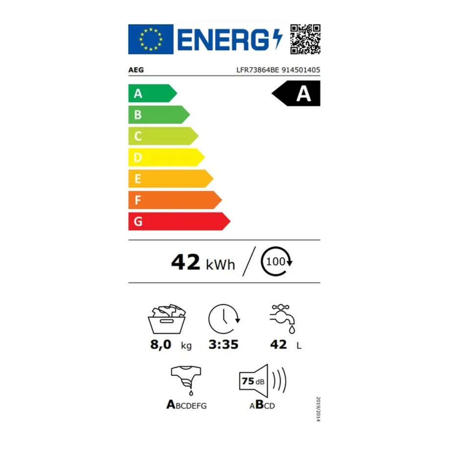 Eeslaetav pesumasin auruprogrammi ja 8 kg mahuga AEG LFR73864BE, 1600 p/min, klass A, vabaltseisev, inverter-mootor, 60 cm, valge – 2