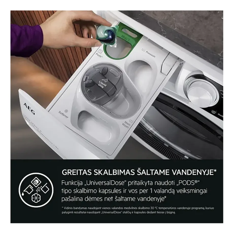 10 kg A-klassi eestlaetav pesumasin aurufunktsiooniga AEG LFR85166SOE, 1600 p/min, Wi-Fi, UniversalDose kapslisahtel, PreciseWash, PowerCare, valge, 60 cm – 13