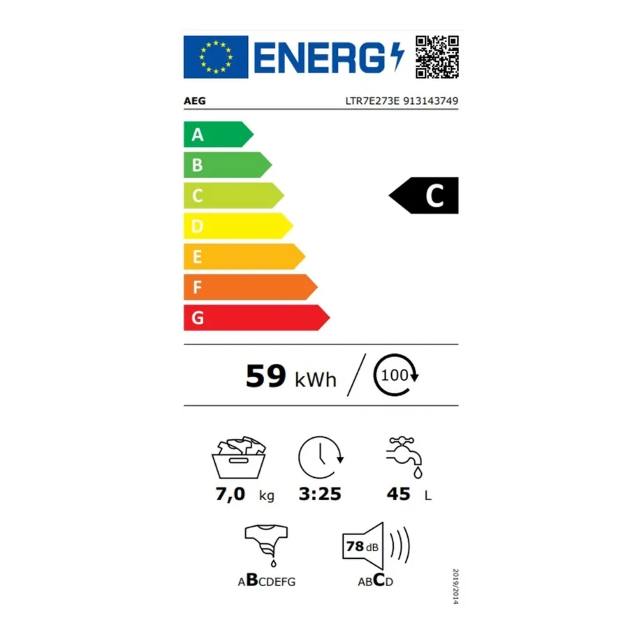 Pealtlaetav pesumasin auruprogrammiga AEG LTR7E273E, 7 kg, 1200 p/min, 40 cm lai, ProSteam, ProSense, invertermootor, C energiaklass, valge – 2