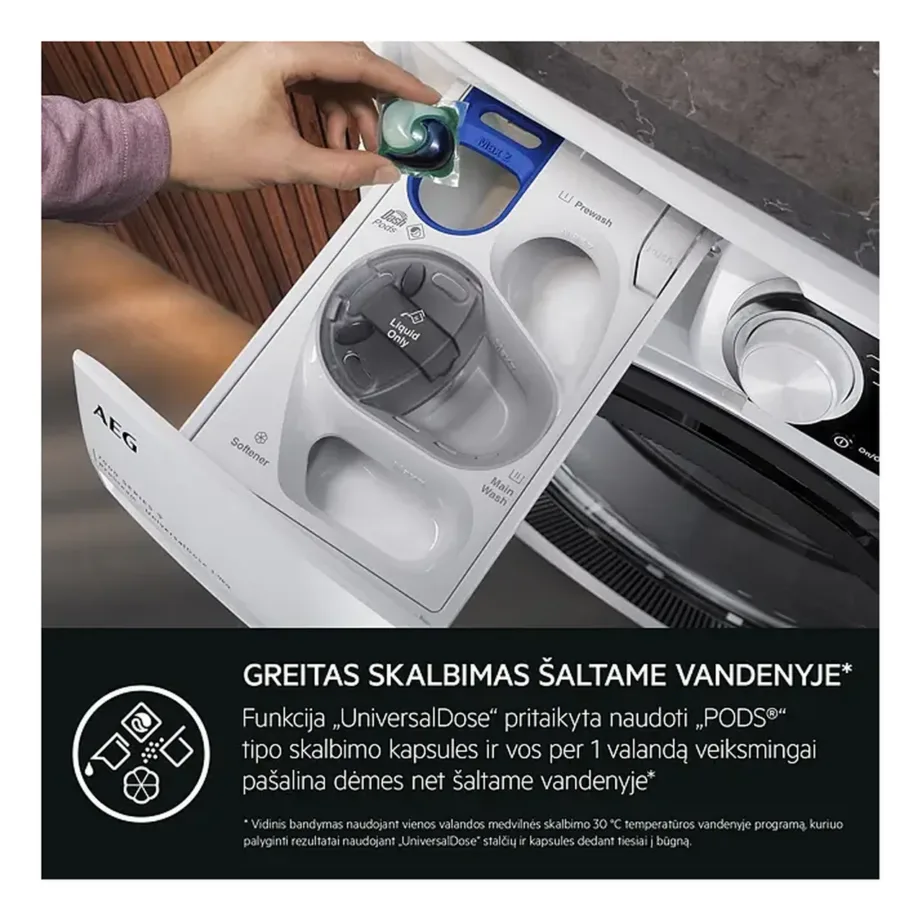 Kuivatiga pesumasin auruprogrammi ja Wi-Fi-ga AEG LWR73166OE, 10 kg pesu, 6 kg kuivatust, 1600 p/min, A-klass pesemisel, UniversalDose PODS-sahtel, inverter-mootor, tumehall – 7