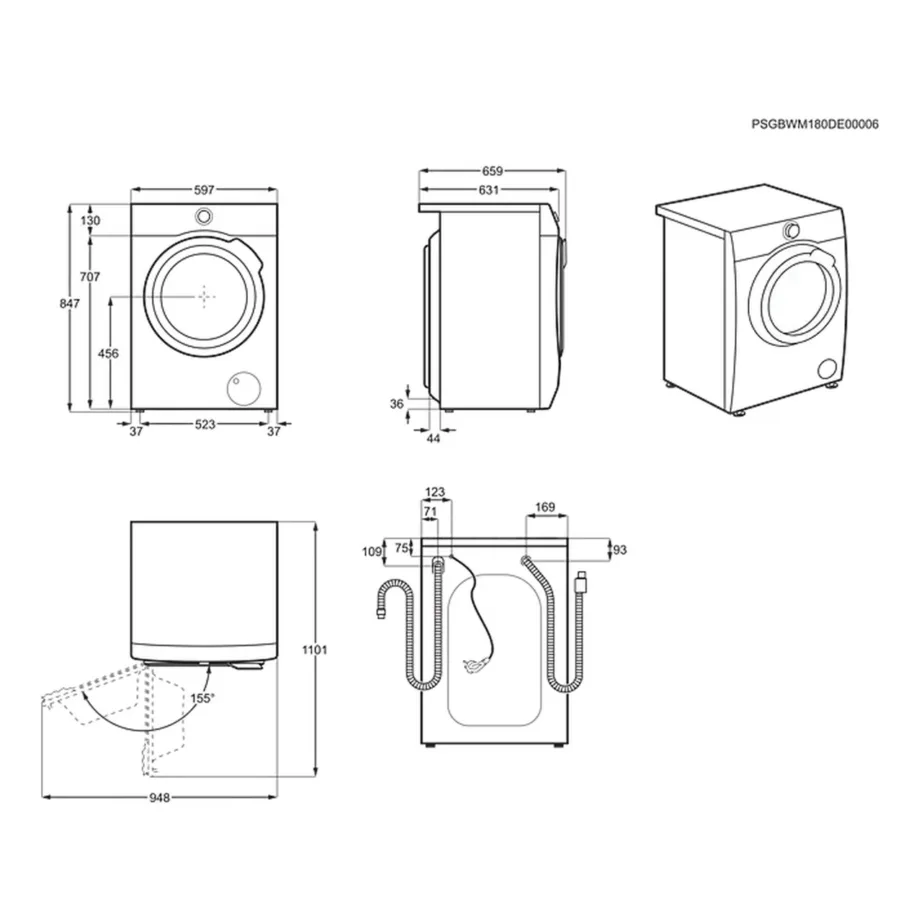 Kuivatiga pesumasin soojuspumbaga 9/6 kg AEG LWR96944B, 1400 p/min, SensiDry, Steam Refresh, PreciseLoad, inverter-mootor, vaba paigaldus, 60x66x90 cm, valge – 16