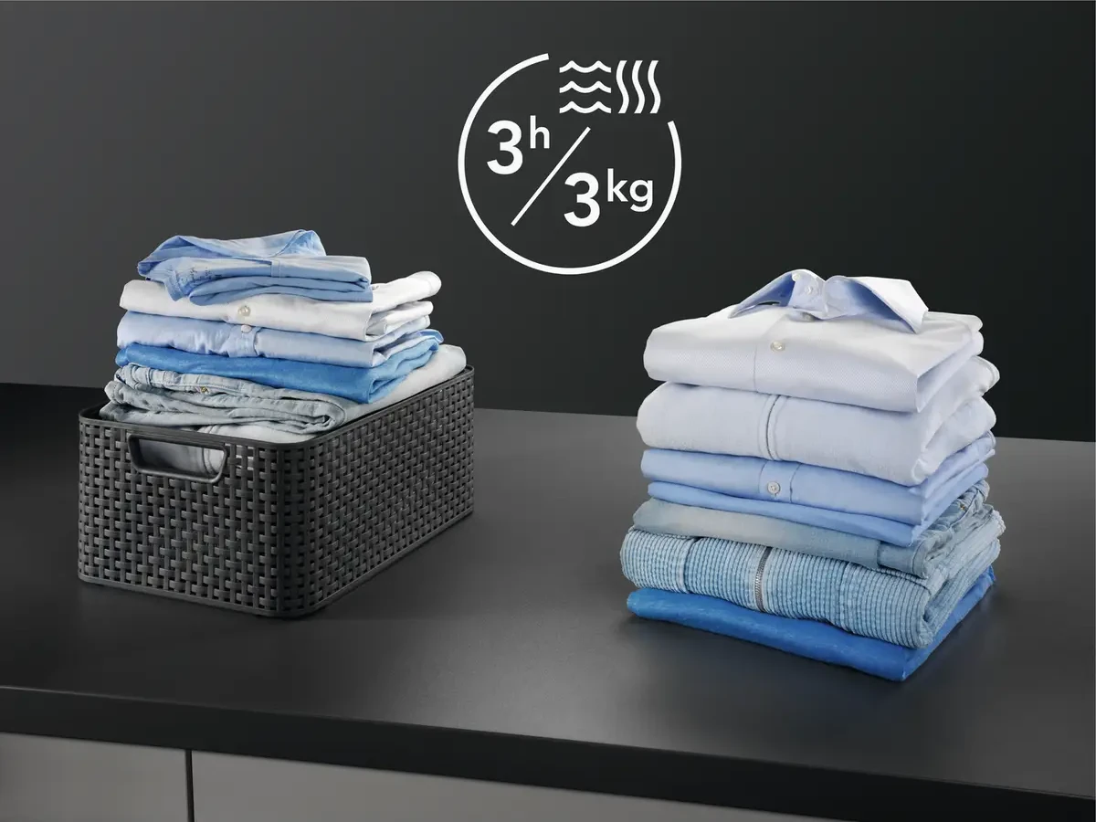 AEG kuivatiga pesumasina NonStop 3h 3kg programm peseb ja kuivatab väikese koguse korraga
