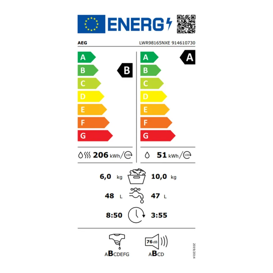 Kuivatiga pesumasin soojuspumbaga AEG LWR98165NXE, 10/6 kg, 1600 p/min, A/B energiklass, Wi‑Fi, auruprogramm, villapesu sertifikaat, valge, 60 cm, inverter-mootor – 3