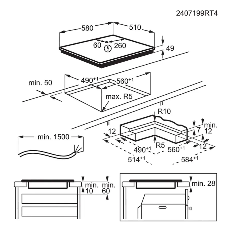 60 cm matt must induktsioonpliidiplaat AEG TO64IC0FIT, 4 keeduala, kalapanni tsoon, SaphirMatt klaas, puutetundlik liugjuhtimine, PowerBoost, Hob2Hood, 7350 W, pealt- või tasapinnaga tasa paigaldus – 11