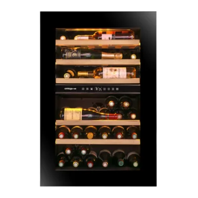 Integreeritav kahe tsooniga veinikülmik Avintage AVI88PLATINUM, 44 pudelit, 60 cm lai, 5 riiulit, must, LED-valgustus,