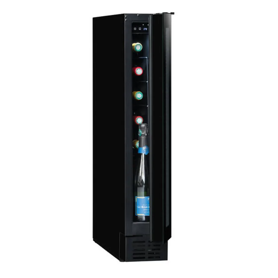 Integreeritav 15 cm kitsas veinikülmik 8 pudelile Avintage AVU8S82, 1 tsoon, must, 6 riiulit, kolmekordne klaasuks, LED-valgustus, elektrooniline juhtimine, 37 dB, E-kl