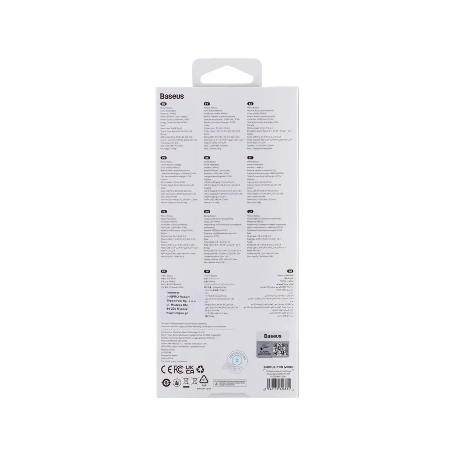 Baseus Airpow PPQD090001 10000 mAh must 20W kiirlaadimisega akupank USB-C/USB-A, kuni 3 seadmele – 6