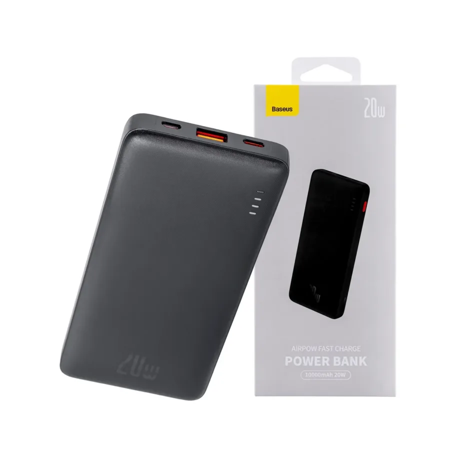 Baseus Airpow PPQD090001 10000 mAh must 20W kiirlaadimisega akupank USB-C/USB-A, kuni 3 seadmele