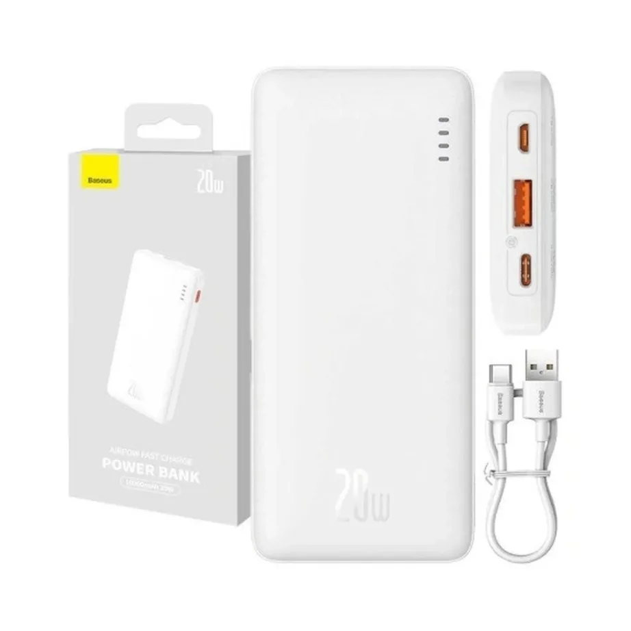 Baseus Airpow PPQD090002 10000mAh 20W valge liitium-polümeer kiirlaadimise toitepank USB-A/USB-C LED-indikaatoriga – 4