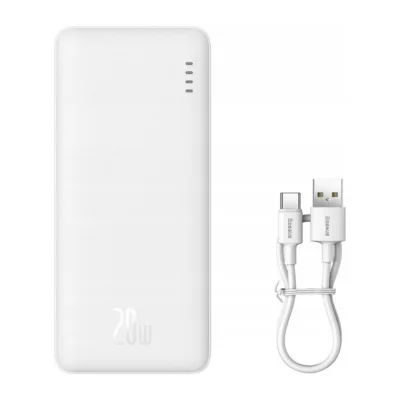 Baseus Airpow PPQD090002 10000mAh 20W valge liitium-polümeer kiirlaadimise toitepank USB-A/USB-C LED-indikaatoriga
