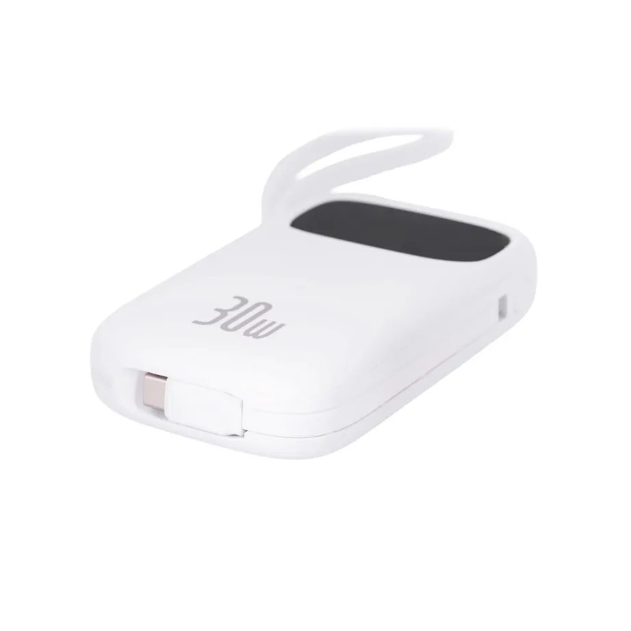 Baseus QPow2 20000mAh 30W valge LiPo akupank 4 seadme laadimiseks, USB-C/USB-A, kiirlaadimise ja LED-ekraaniga – 5
