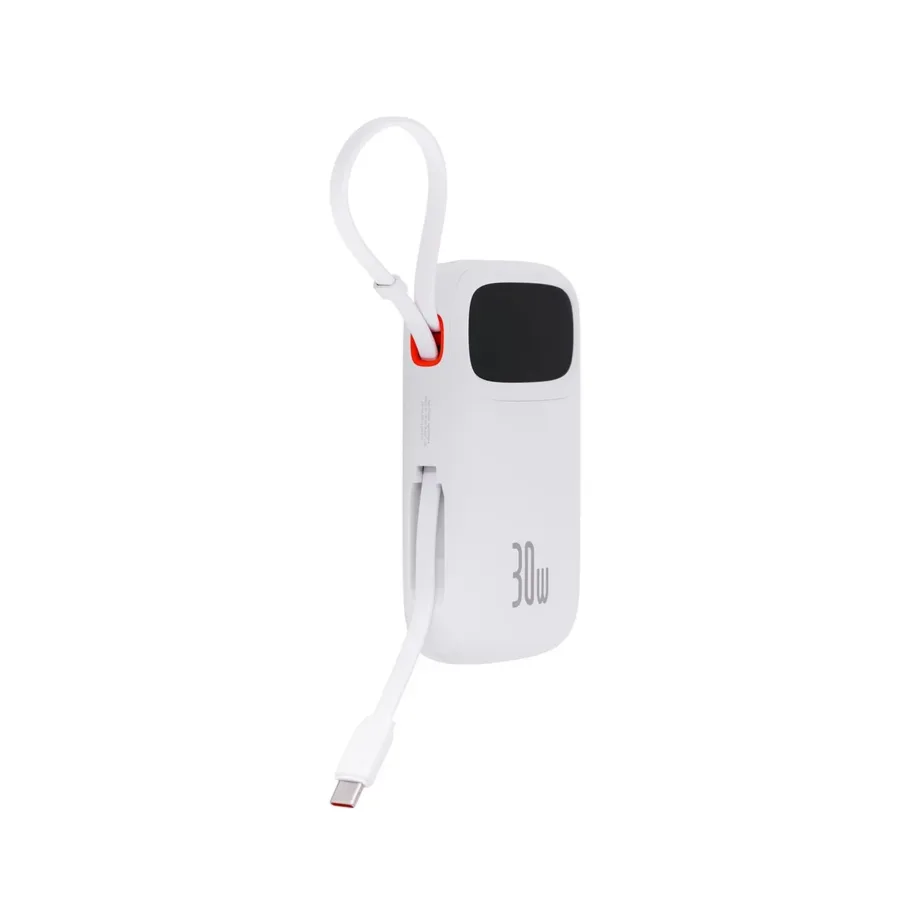 Baseus QPow2 20000mAh 30W valge LiPo akupank 4 seadme laadimiseks, USB-C/USB-A, kiirlaadimise ja LED-ekraaniga – 9