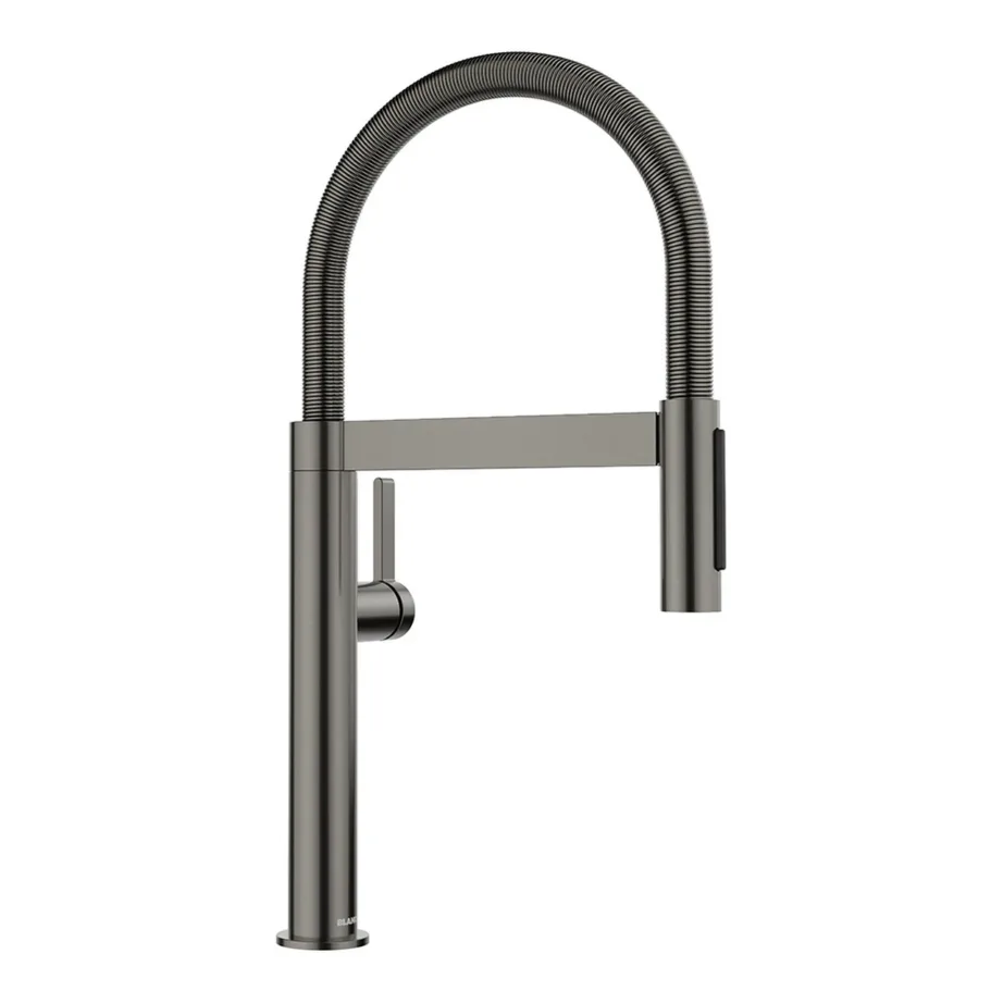 Tõmmatava dušivoolikuga köögisegisti BLANCO CULINA-S II Mini Satin Dark Steel, eemaldatav voolik, kahekordne pihustus, PVD UltraResist roostevaba teras