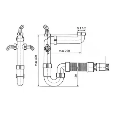 Köögivalamu sifoon 1 1/2" väljavooluga 50 mm BLANCO Geruchverschluss Spez., Blanco Open, soovitatav jäätmete