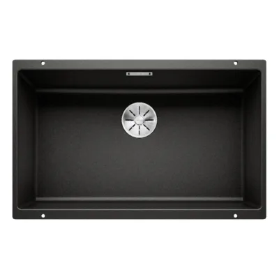 Süvistatav Silgranit köögivalamu 80 cm kapile BLANCO SUBLINE 700-U, 1-kausiline, must, InFino äravool