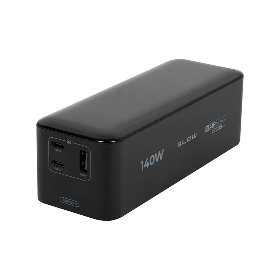 BLOW AIR99.9 27000mAh 140W LCD must polümeerakuga powerbank, 2x USB-C ja USB-A, 3 seadme laadimiseks – 6