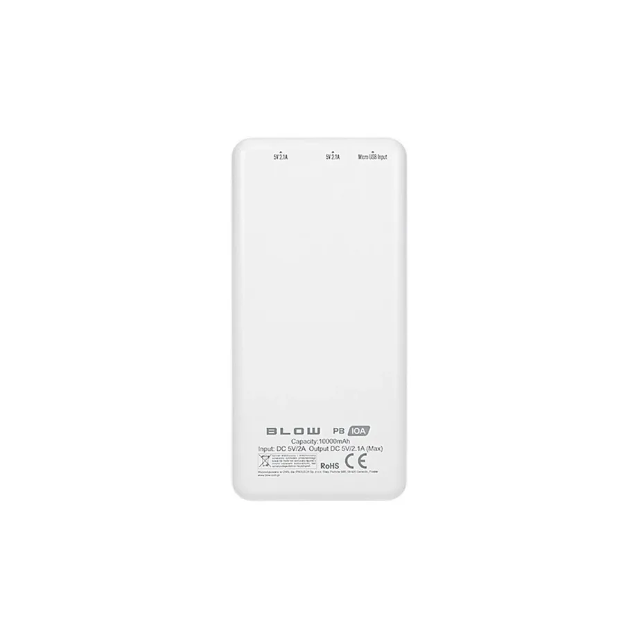 BLOW PB10A 10000mAh 22,5W valge universaalne akupank, 2 USB väljundiga, kaitsefunktsioonidega – 4