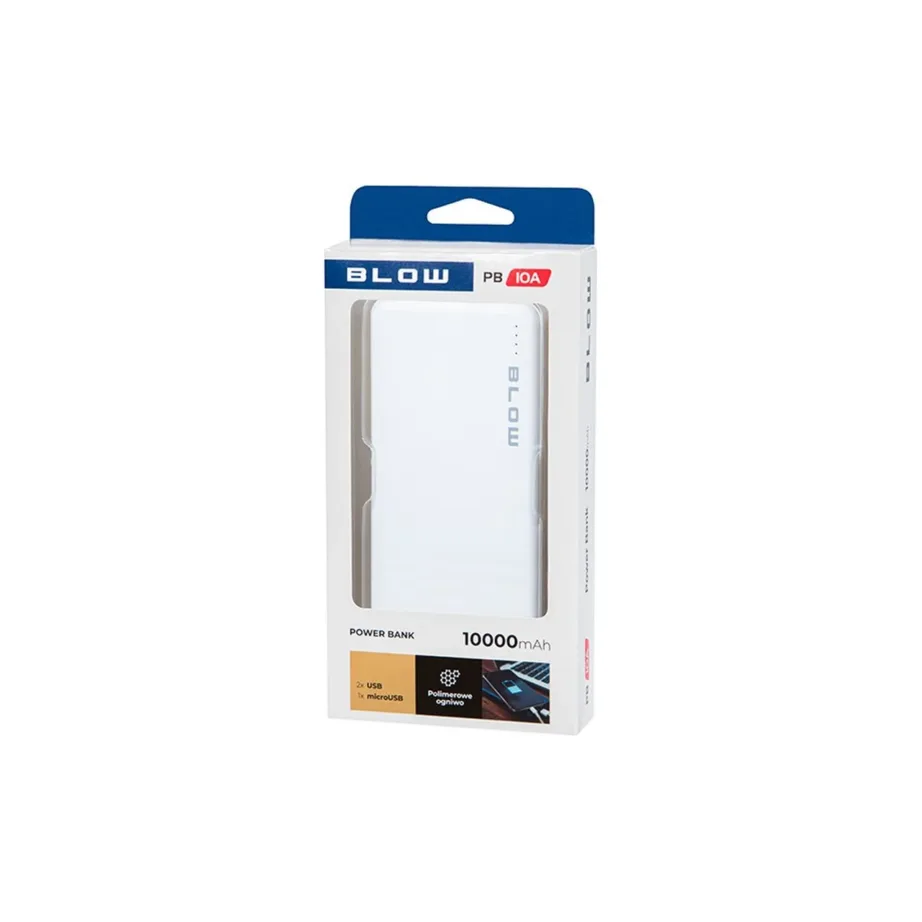BLOW PB10A 10000mAh 22,5W valge universaalne akupank, 2 USB väljundiga, kaitsefunktsioonidega – 5