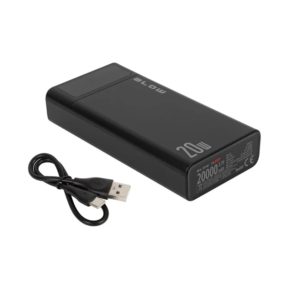 BLOW PB10A must polümeer powerbank 10000mAh, 2xUSB, Micro-USB laadimine, kaasas USB-C kaabel – 5
