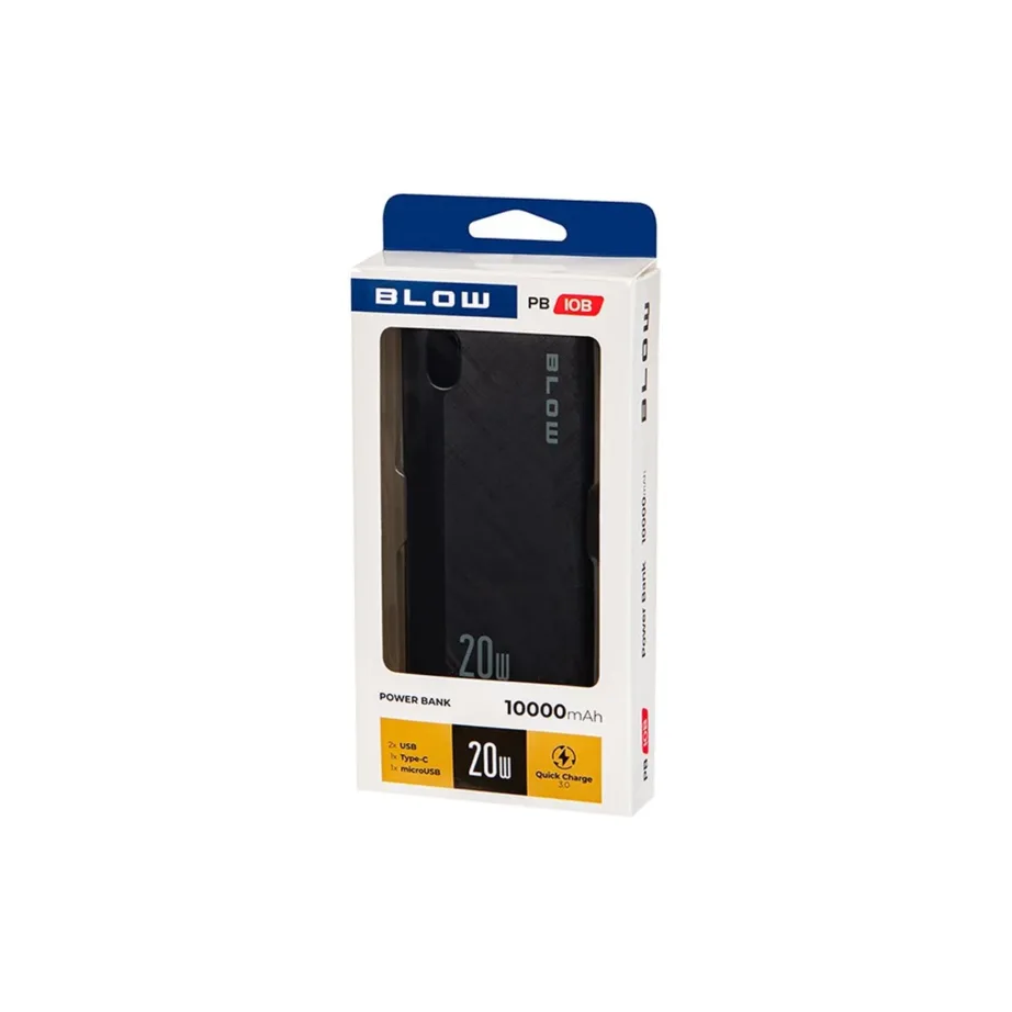 BLOW PB10B 10000mAh 22.5W must kolme USB-pordiga kiirlaetav akupank, 145x70x16.5 mm – 3