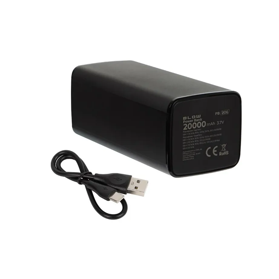BLOW PB20G 81-153 must 20000mAh 65W akupank, 2×USB-A ja USB-C, kuni 3 seadmele – 2