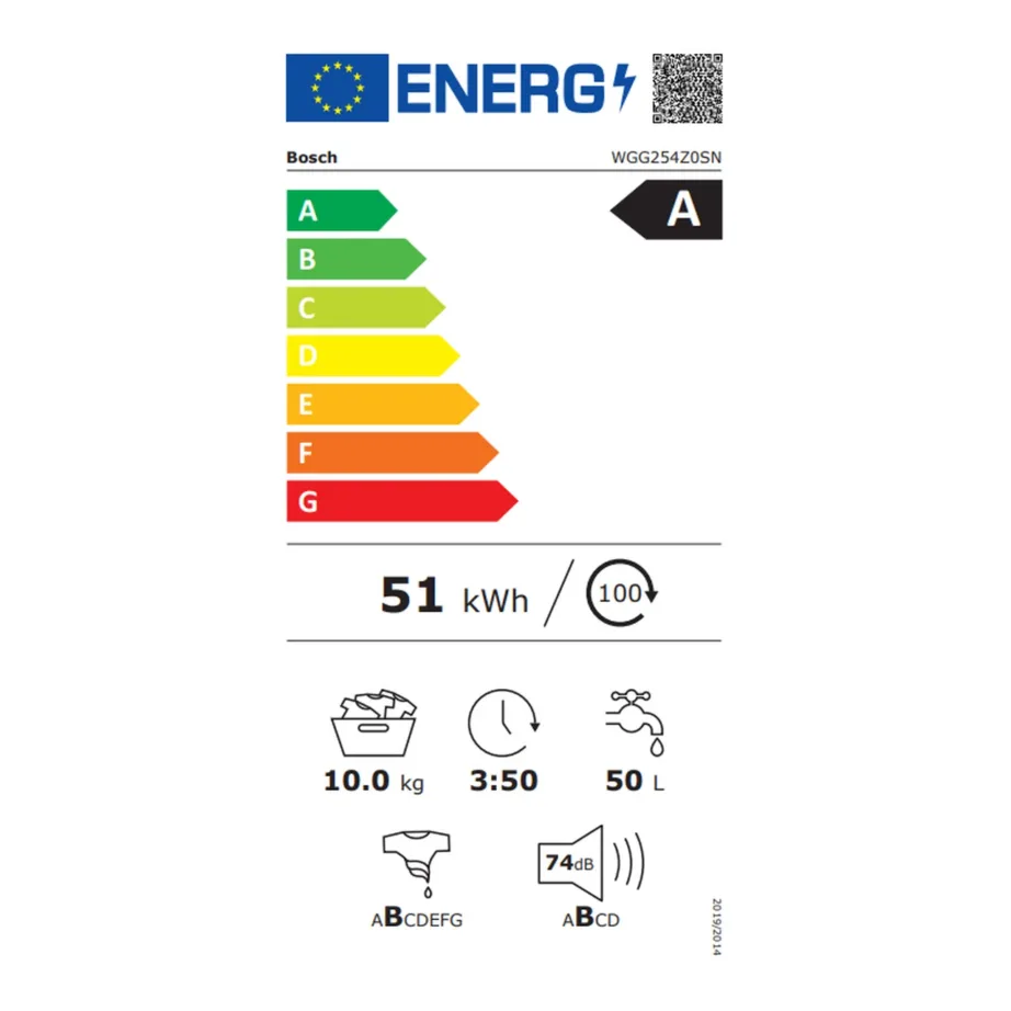 10 kg eestlaetav pesumasin A-klassi energiatõhususega BOSCH WGG254Z0SN, 1400 p/min, 60 cm, valge, inverter-mootor, auruprogramm, kiirpesu, trumli valgustus, vee- ja lapselukk – 4
