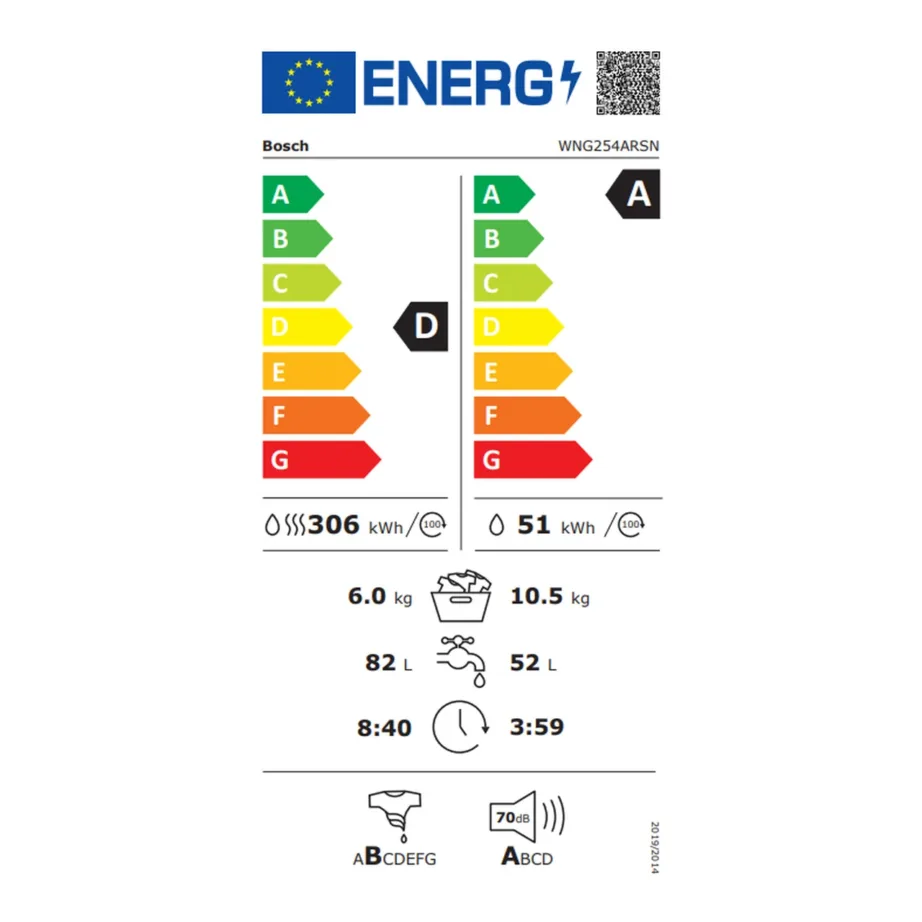 Kuivatiga pesumasin automaatse doseerimisega BOSCH WNG254ARSN, 10,5/6 kg, 1400 p/min, A energiaklass, inverter mootor, auruprogramm, hall, 60 cm – 4