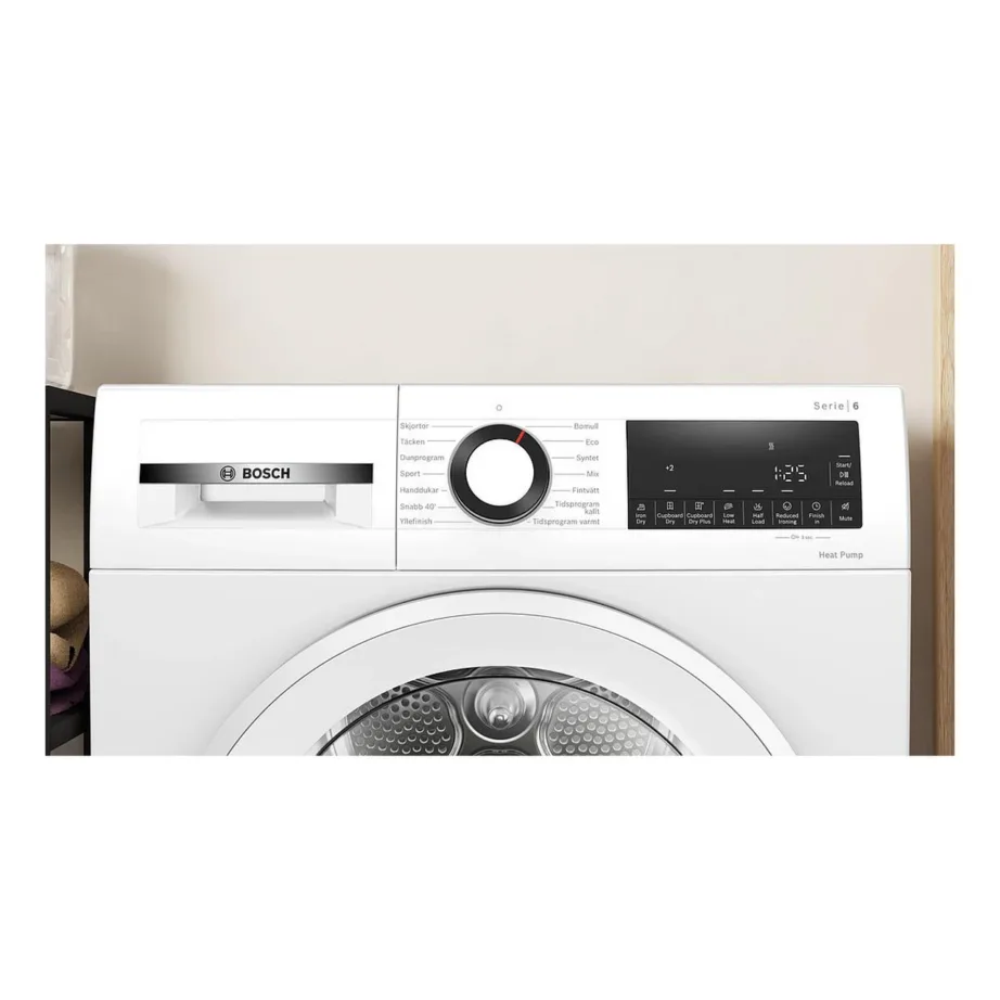 Soojuspumbaga kondentskuivati 8 kg A++ BOSCH WQG2320LSN, valge, vaba paigaldus, müratase 62 dB, inverter-mootor, trumli valgustus, lapselukk, laius 60 cm – 2