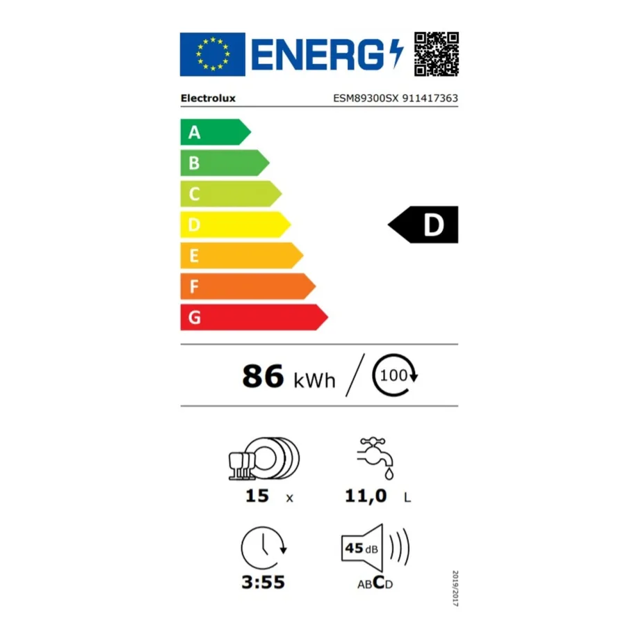 Vabaltseisev 60 cm nõudepesumasin klaasiprogrammiga ELECTROLUX ESM89300SX, 15 komplekti, roostevaba, 45 dB, SatelliteClean, ExtraHygiene, Beam on Floor, MaxiFlex, 9 programmi, energiaklass D – 4