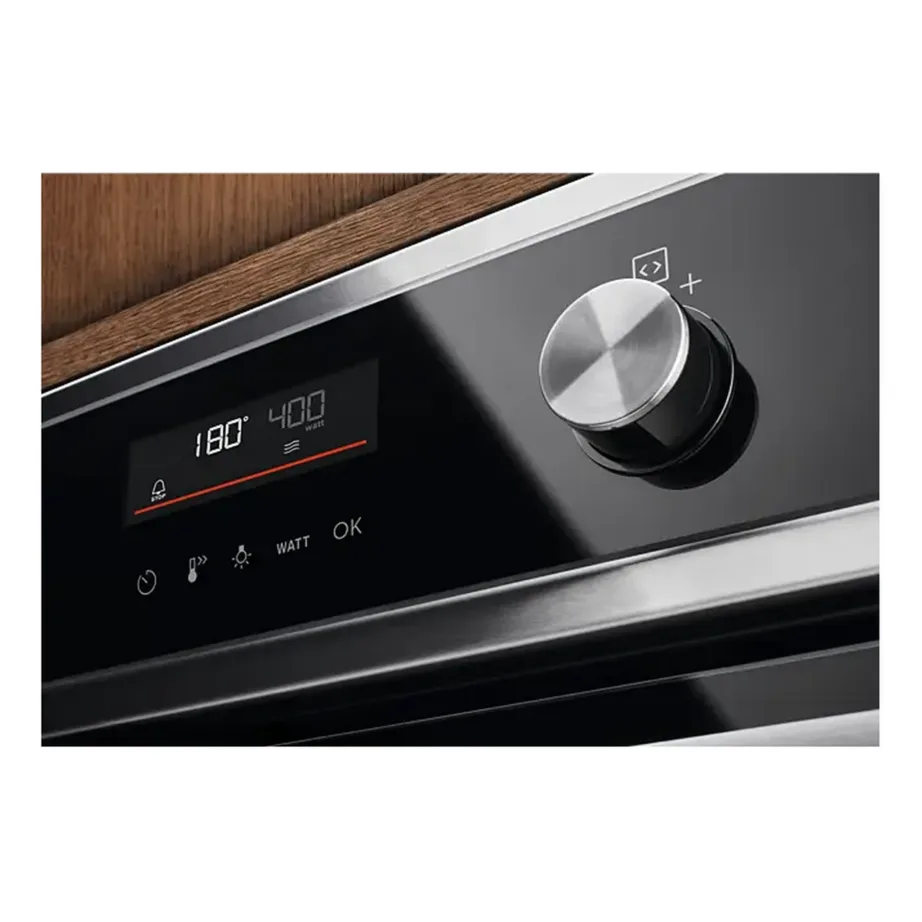 Integreeritav kompaktne ahi-mikrolaineahi Electrolux EVL6E49X, 44 l, 45 cm, 60 cm lai, kuumaõhk ja grill, 10 küpsetusrežiimi, 46 automaatprogrammi, roostevaba teras/must, 1000 W mikro, 1900 W grill – 9