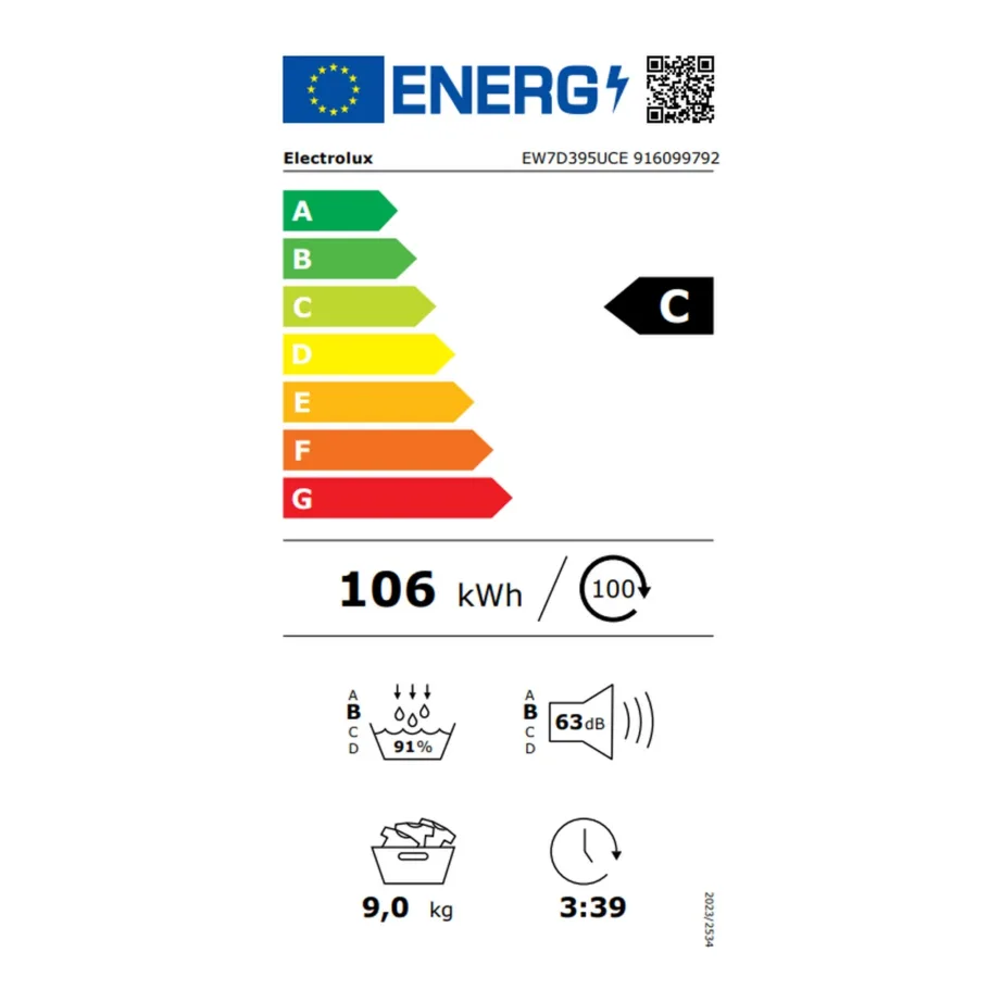 9 kg soojuspumba kondentskuivati Electrolux EW7D395UCE, A+++ (C), vabaltseisev, 60 cm, valge, DelicateCare, MixCare, SensiCare, Hygiene programm, inverter-mootor, Wi-Fi – 4