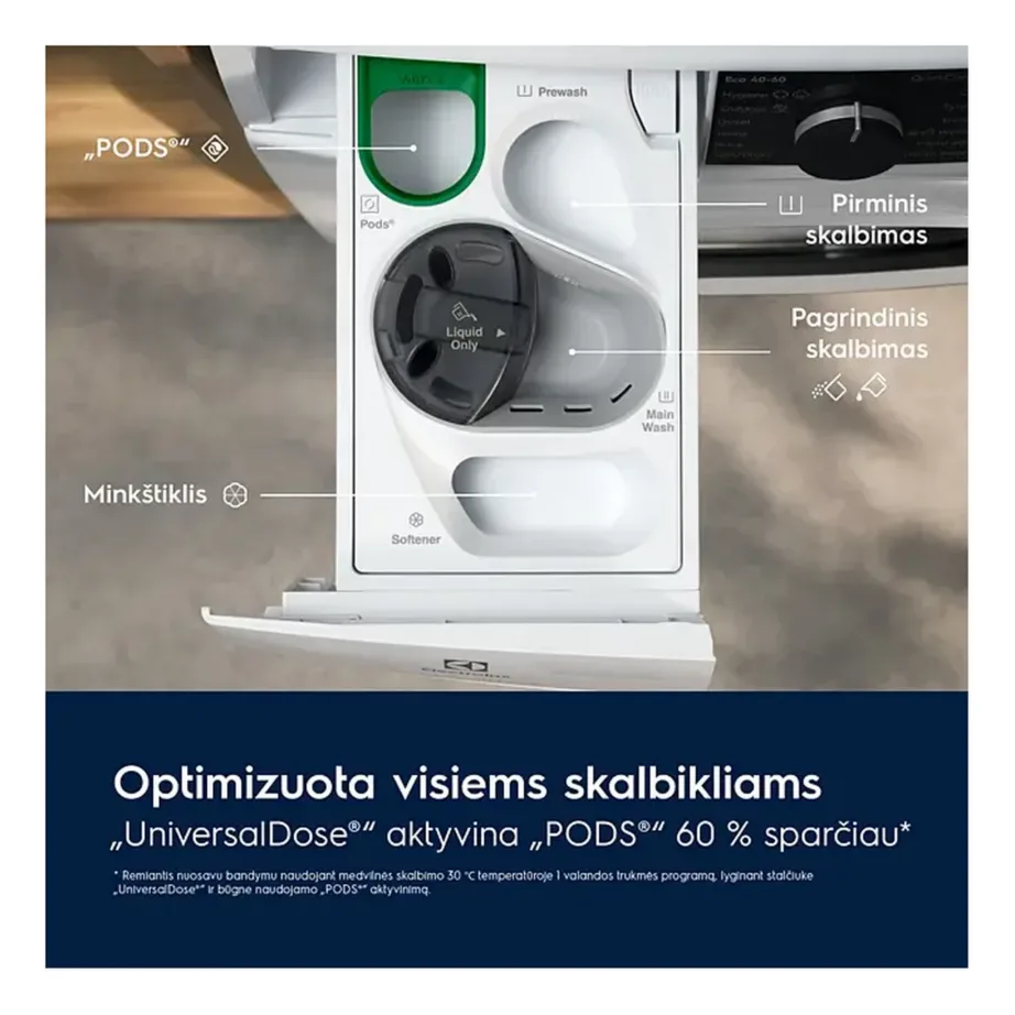 Eestlaetav pesumasin auruprogrammiga ja Wi-Fi-ga ELECTROLUX EW7F4492FQE, 9 kg, 1400 p/min, A energiaklass, UniversalDose sahtel, valge, 60 cm – 5