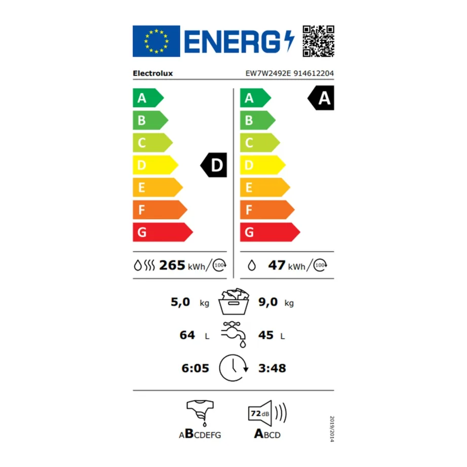 Kuivatiga pesumasin auruprogrammi ja SensiCare+ga ELECTROLUX EW7W2492E, 9 kg/5 kg, 1400 p/min, A-klass, inverter-mootor, 60 cm, valge – 2