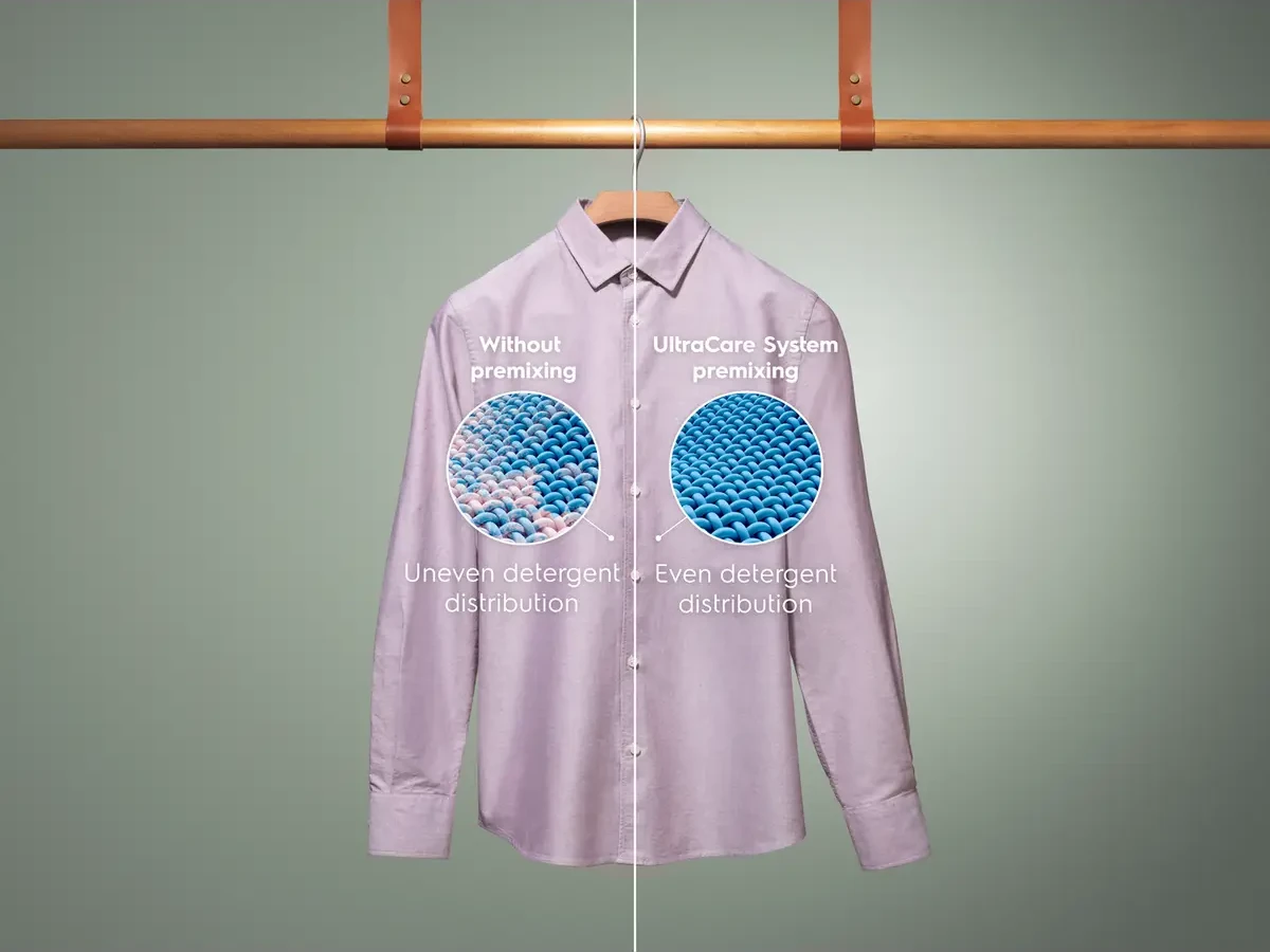 UltraCare süsteem, mis segab pesuvahendi ja pehmendi enne trumlisse jõudmist