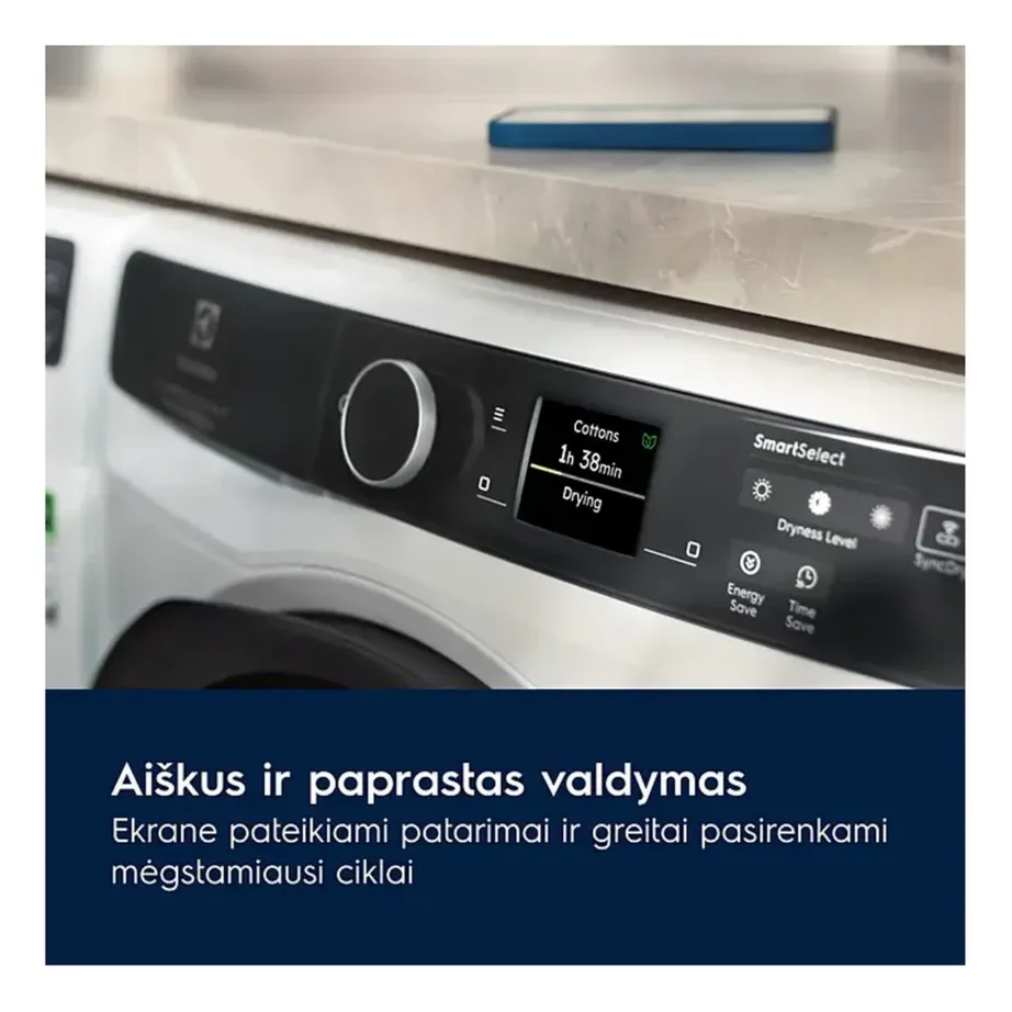 Soojuspumbaga kondenskuivati 8 kg Electrolux EW9D787KCE, A+++, 60 dB, valge, 60 cm lai, 85 cm kõrge, 65.9 cm sügav, Wi‑Fi – 6