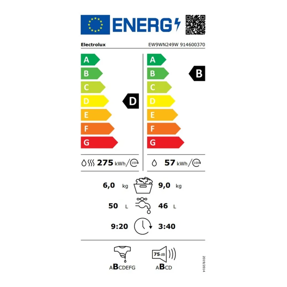 Kuivatiga pesumasin soojuspumbaga ELECTROLUX EW9WN249W, 9 kg pesu, 6 kg kuivatust, 1400 p/min, vabalttseisev, 60 cm, valge – 5