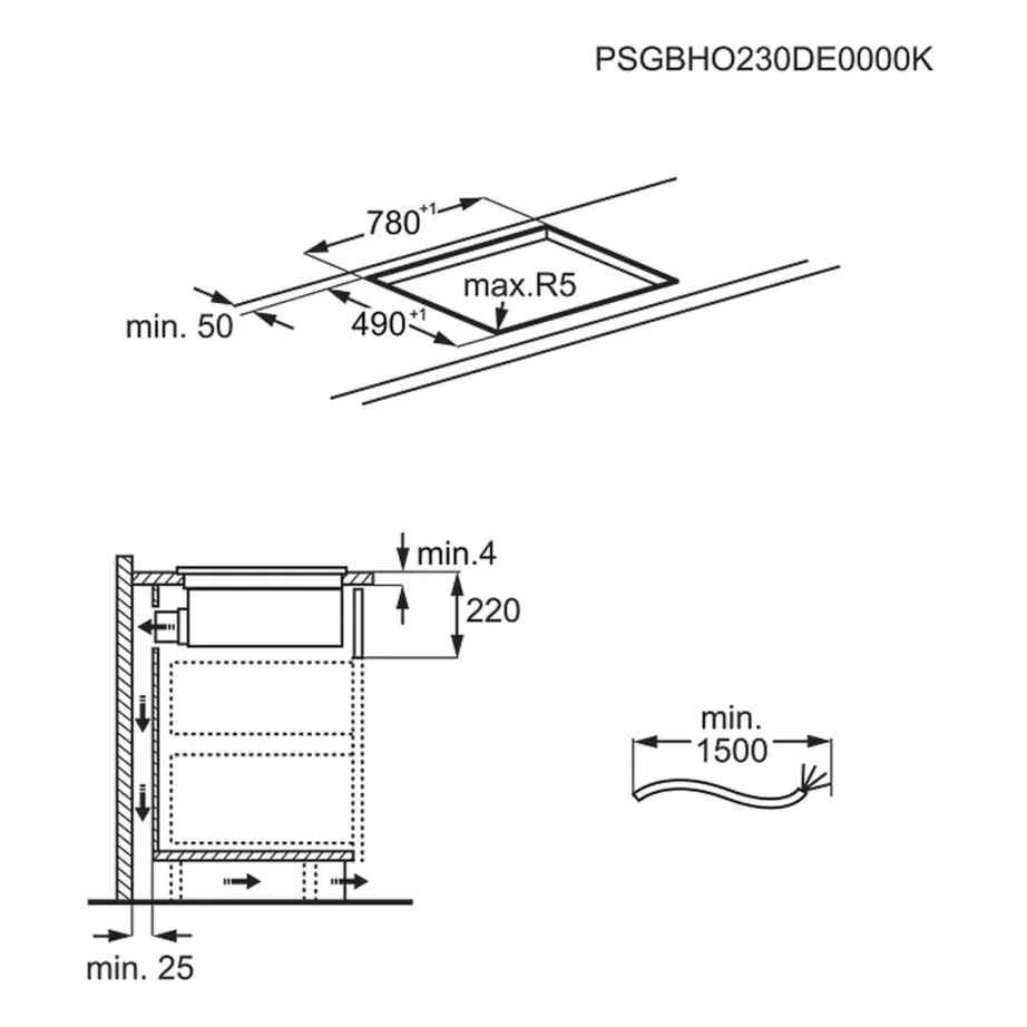 Induktsioonpliidiplaat integreeritud õhupuhastiga ELECTROLUX KCC84453CK, 80 cm, 4 tsooni, 7200 W, 2xBridge, A+ energiaklass, must, tööpinna- või süvistatav paigaldus – 13