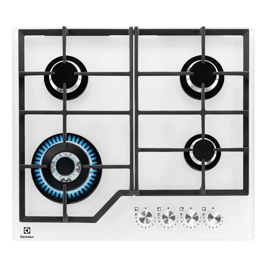 60 cm gaasipliidiplaat StepPower juhtimisega ELECTROLUX KGG64362W, 4 põletit, wok-põleti, 8900 W, karastatud klaas, malmist pannitoed, valge, pealtpaigaldus – 2