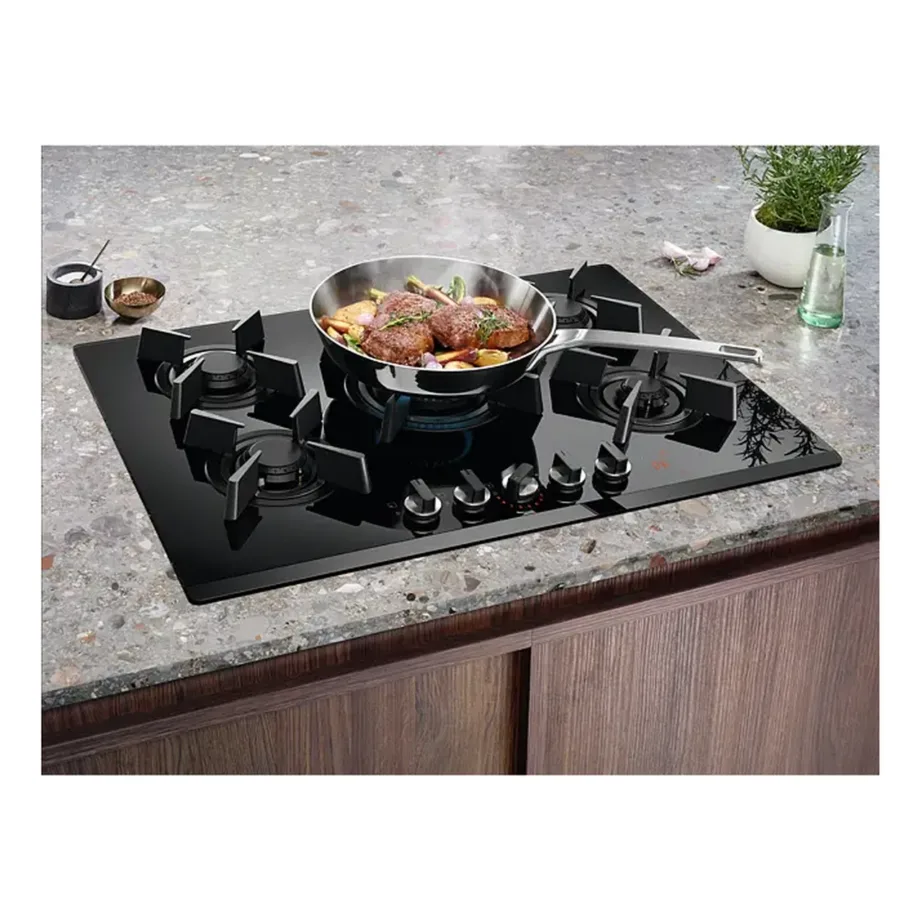 Gaasipliidiplaat StepPoweriga ELECTROLUX KGG75362K, 75 cm, 5 keeduala (sh WOK), karastatud klaas, malmist pannitoed, must, leegi valvesüsteem, LPG düüsid – 2