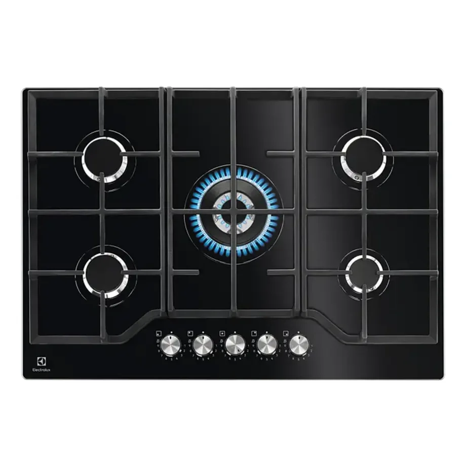 Gaasipliidiplaat StepPoweriga ELECTROLUX KGG75362K, 75 cm, 5 keeduala (sh WOK), karastatud klaas, malmist pannitoed, must, leegi valvesüsteem, LPG düüsid – 4