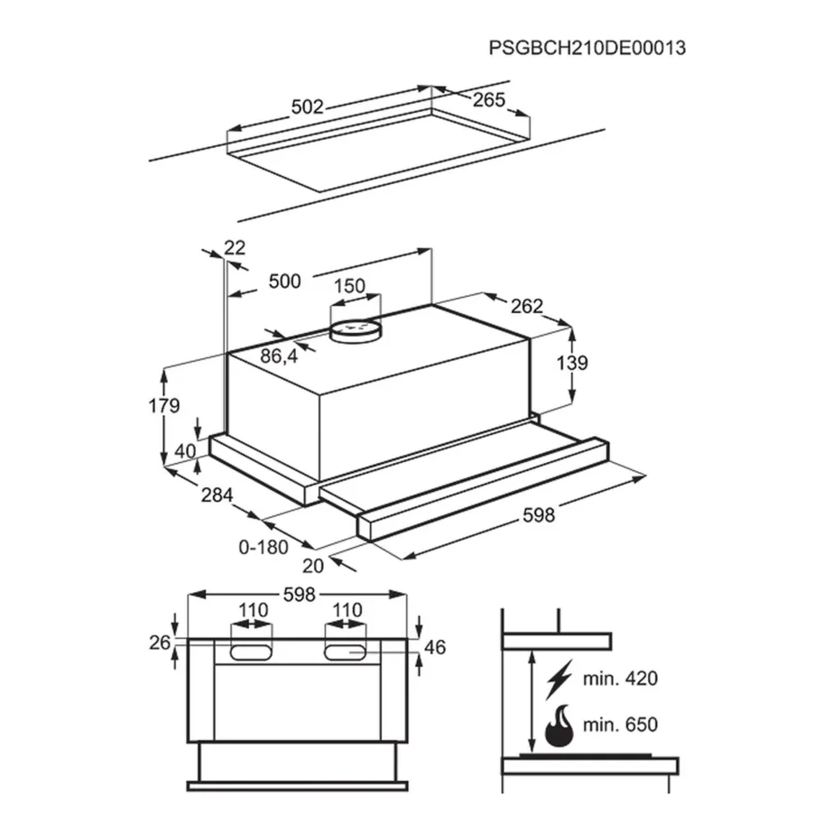 Integreeritav väljatõmmatav õhupuhasti Electrolux LFP226S, 60 cm, kanaliga ühendatav, õhuhulk 150–330 m³/h, LED valgustus, pestav rasvafilter, hall – 9