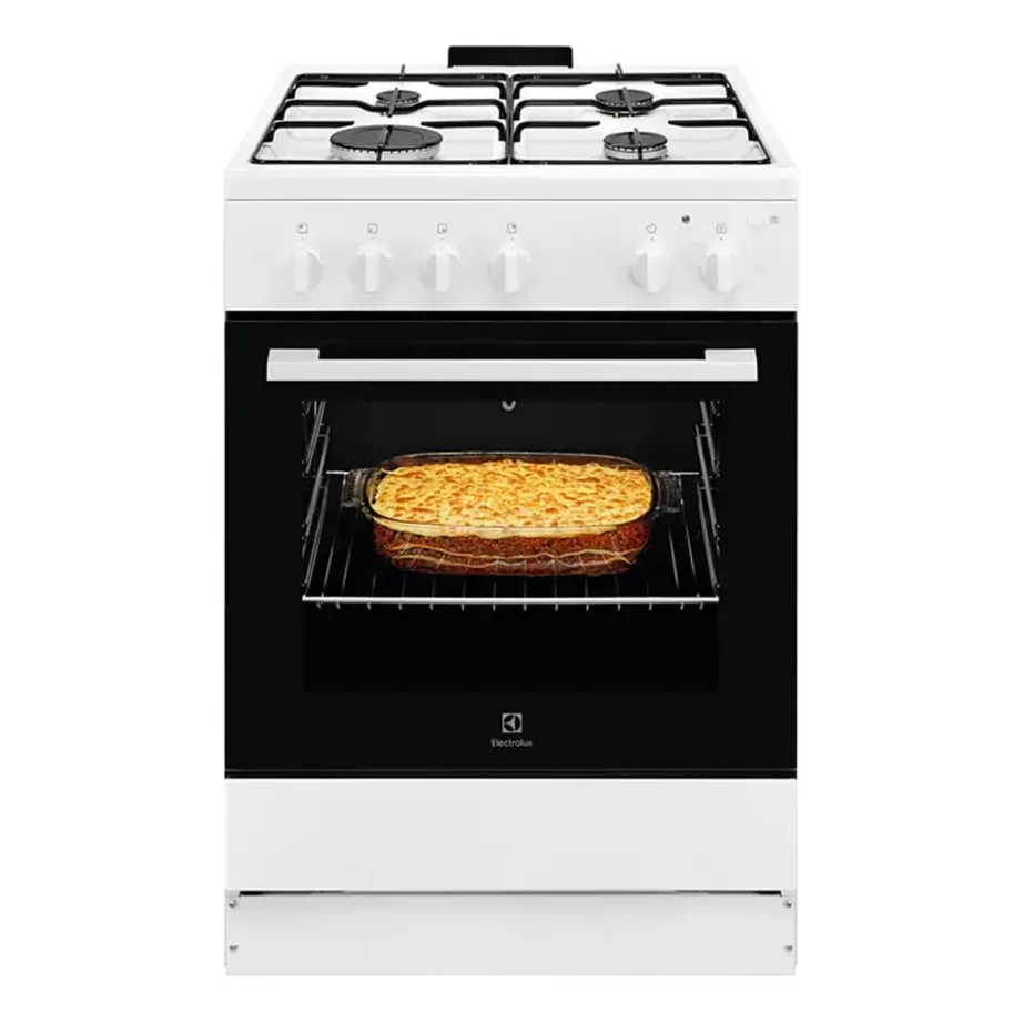 Gaasipliit elektrigrilli ja katalüüspuhastusega ELECTROLUX LKG604012W, 60 cm, 59 l gaasiahju maht, 4 põletit, emailrestid, nõudesahtel, A-klassi, valge – 4
