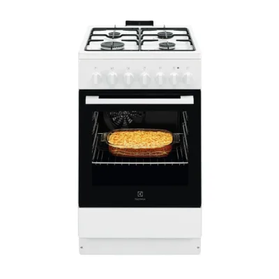 Gaasipliit elektriahjuga 50 cm ELECTROLUX LKK520032W, 4 gaasipõletit, 57 L A-klassi ahi, pöördõhk, nõudesahtel, valge
