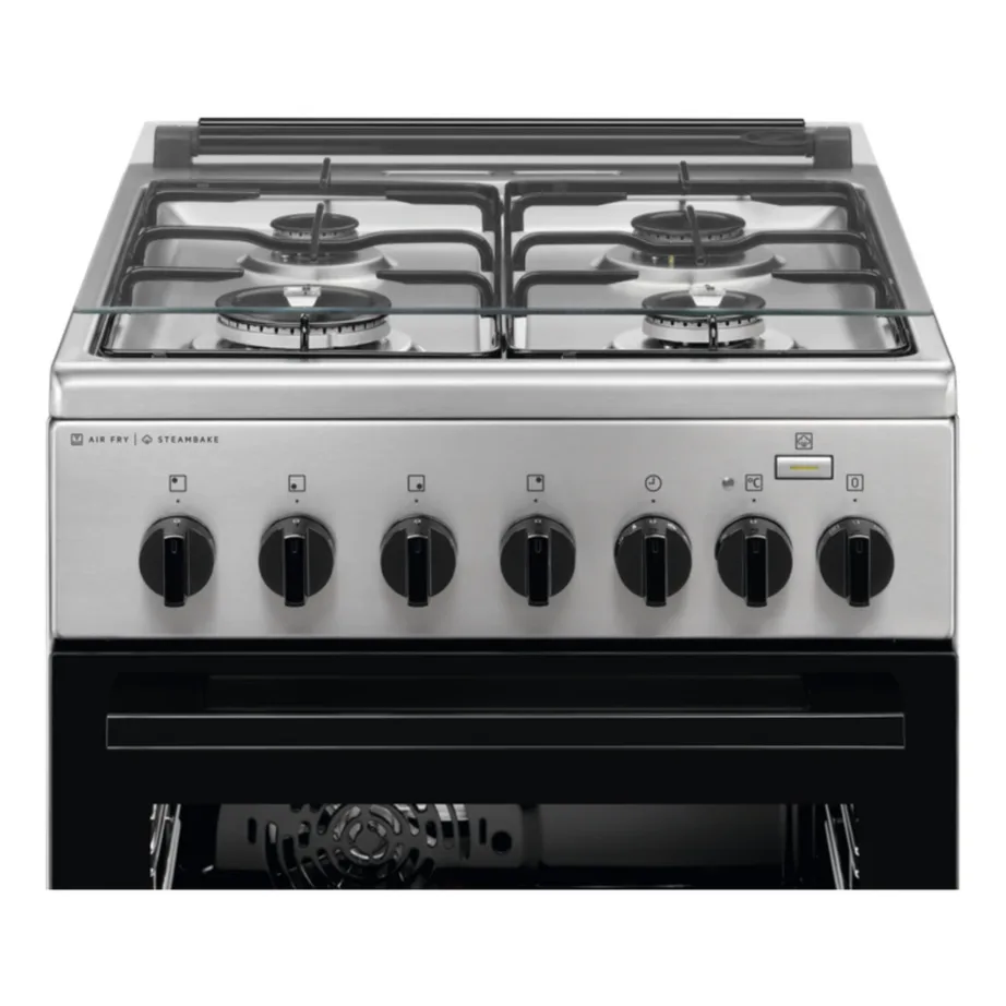 Vabaltseisev gaasiplaadiga elektripliit SteamBake ja AirFry funktsiooniga ELECTROLUX LKK560010X, 50 cm, 58 l, 4 põletit, A-klassi, roostevaba teras, Aqua clean, nõudesahtel – 2
